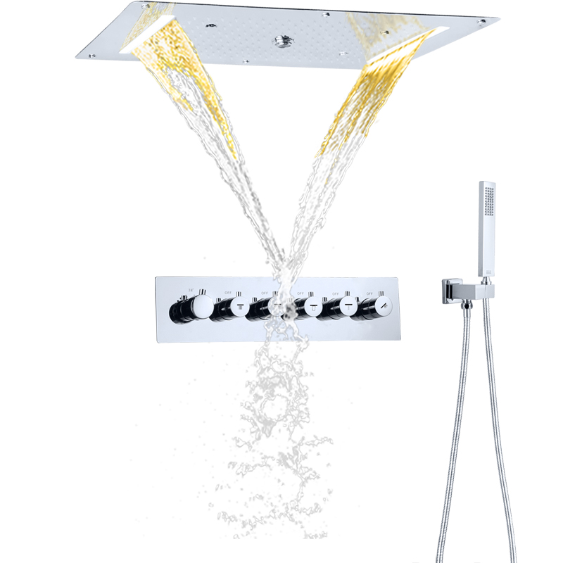 700X380MM SUS 304 Montado no Teto SPA Banheiro LED Névoa Termostática Spray Cachoeira Chuvas Conjunto de Cabeça de Chuveiro