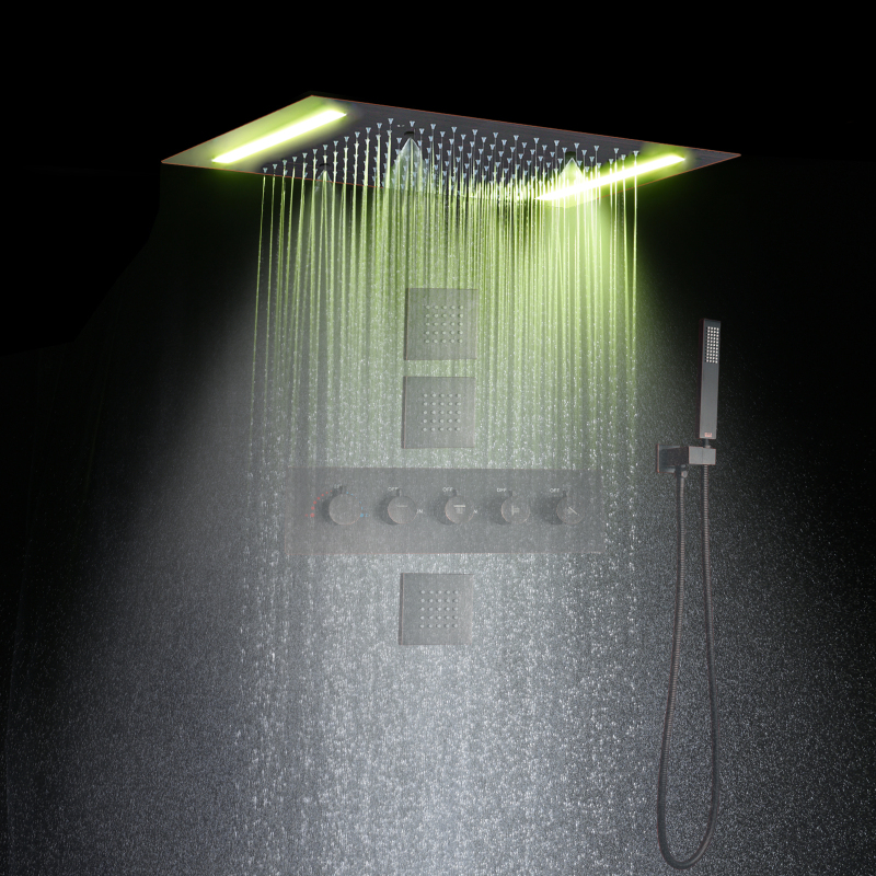 Conjunto de chuveiro de chuva de bronze polido a óleo para banheiros com painel moderno de LED 14 x 20 cabeças de chuveiro elétrico de chuva de ceil