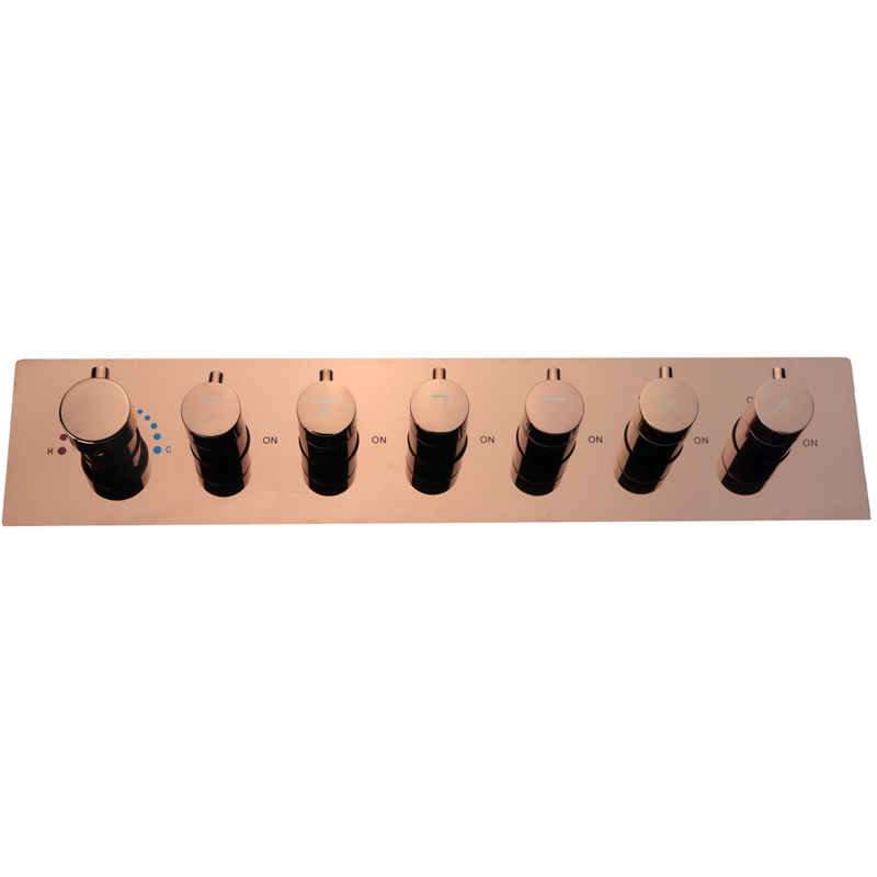 Misturador de chuveiro de alto fluxo oculto na parede, ouro rosa, termostático, seis funções, interruptor, corpo principal, acessórios de chuveiro