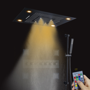Cabeça de chuveiro escondida preta termostática luxuosa do diodo emissor de luz da chuva com cachoeira handheld dos jatos do pulverizador