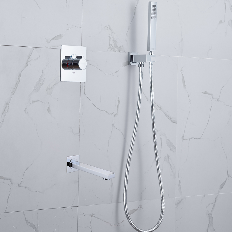 Torneira para banheira e chuveiro de banheiro, com chuveiro de mão portátil, alça única, sistema de chuveiro moderno cromado