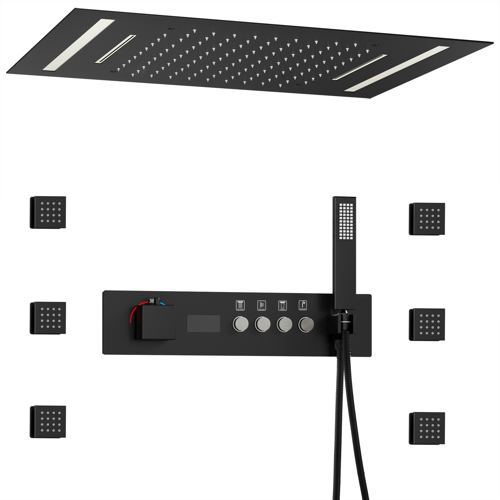 Banheiro moderno led cabeça de chuveiro 500*360mm chuveiro chuva cachoeira tipo teto termostática conjunto válvula chuveiro