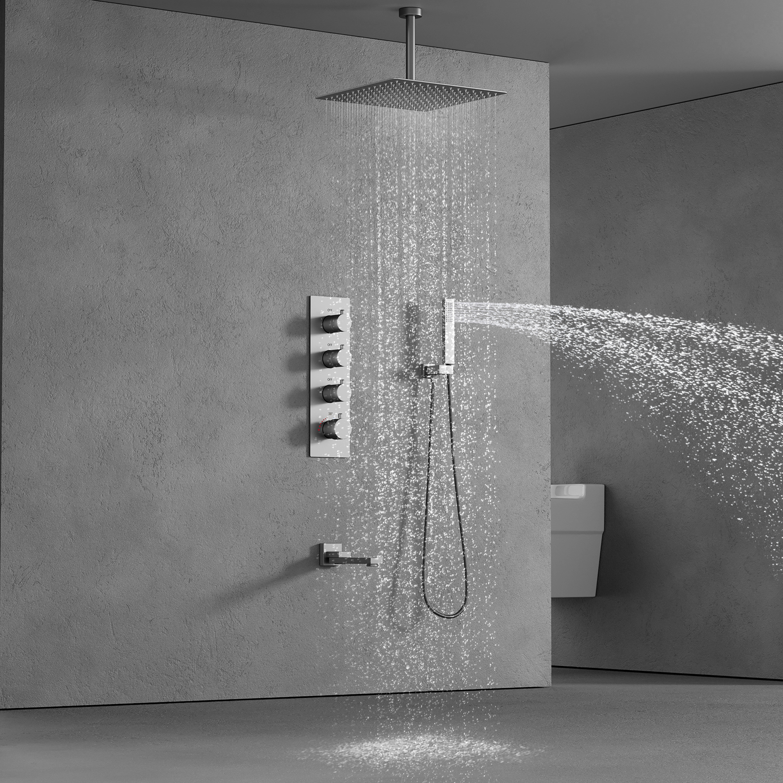 Painel de montagem no teto chuveiro misturador conjunto banheiro luxo chuva misturador chuveiro combinação conjunto chuvas cabeça chuveiro com portátil