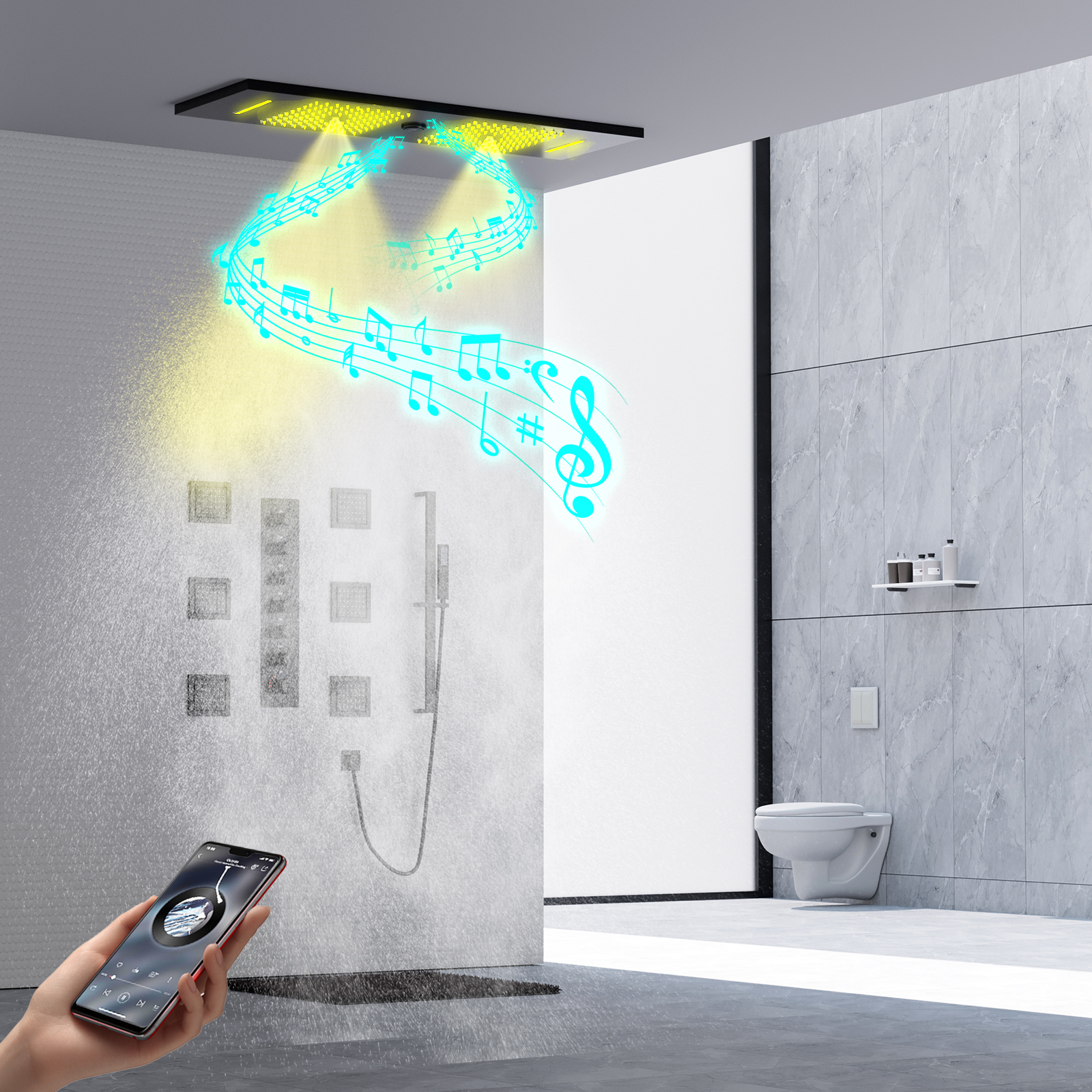 conjunto de chuveiro de chuva preto