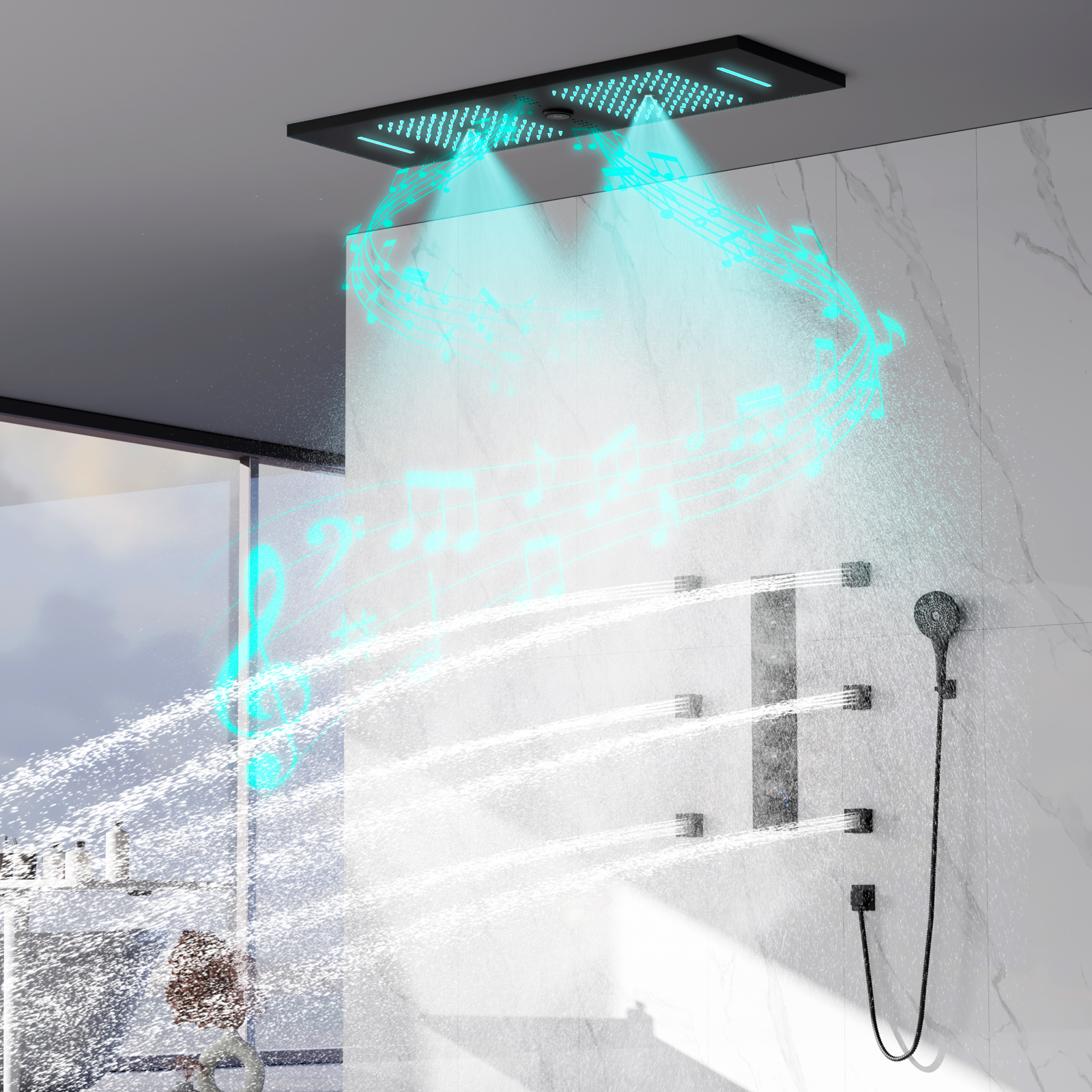 Cabeça de chuveiro moderna led chuva cabeça de chuveiro escondida cabeça de chuveiro do banheiro sistema de chuveiro música