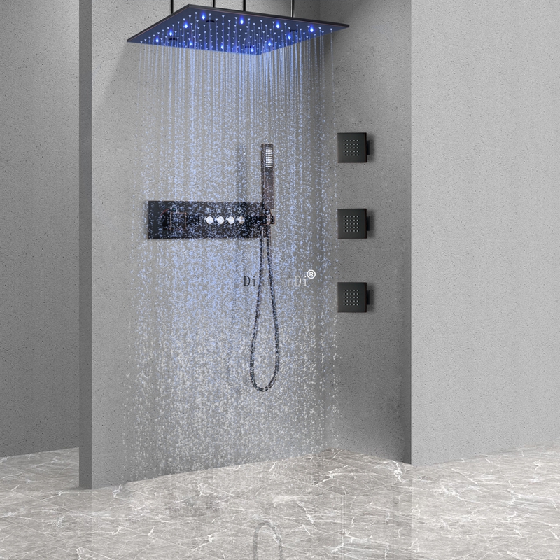 Led temperatura constante display digital torneira do chuveiro conjunto banheiro 16 Polegada chuva névoa led cabeça de chuveiro com jato massagem
