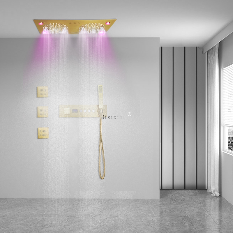 620*320mm Teto LED Música Cabeça de Chuveiro LED Display Digital Constante Termostática Banheiro Conjunto de Torneira de Chuveiro Dourado