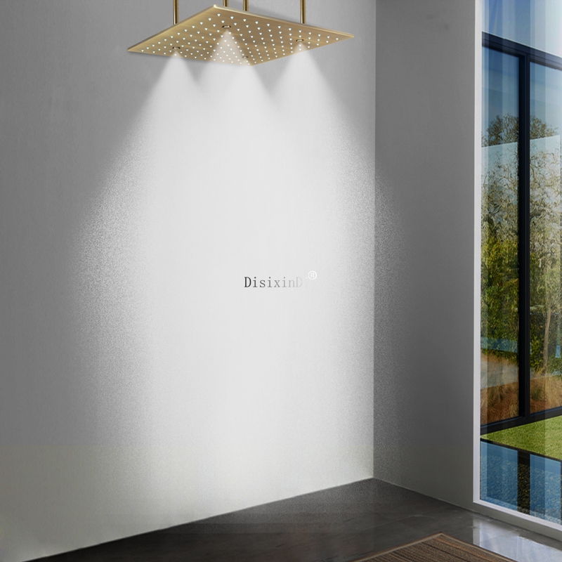 Estilo europeu 400*400mm cabeça de chuveiro do banheiro temperatura da água led chuveiro escondido chuva névoa led cor mudando cabeça de chuveiro