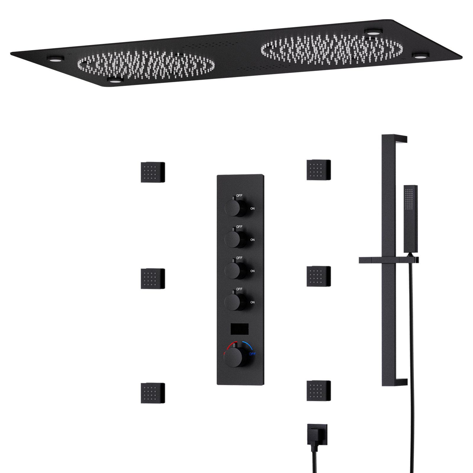 Moderno multifuncional 62x32CM preto banheiro LED chuveiro musical chuveiro de chuva termostático conjunto de chuveiro inteligente