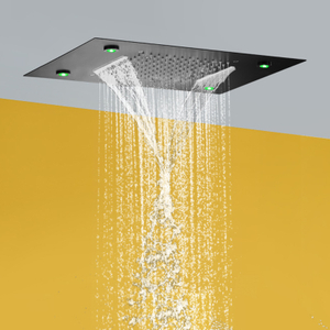 Cabeça de chuveiro preto fosco 50X36 CM LED 7 colorido banheiro embutido teto cascata bifuncional chuva