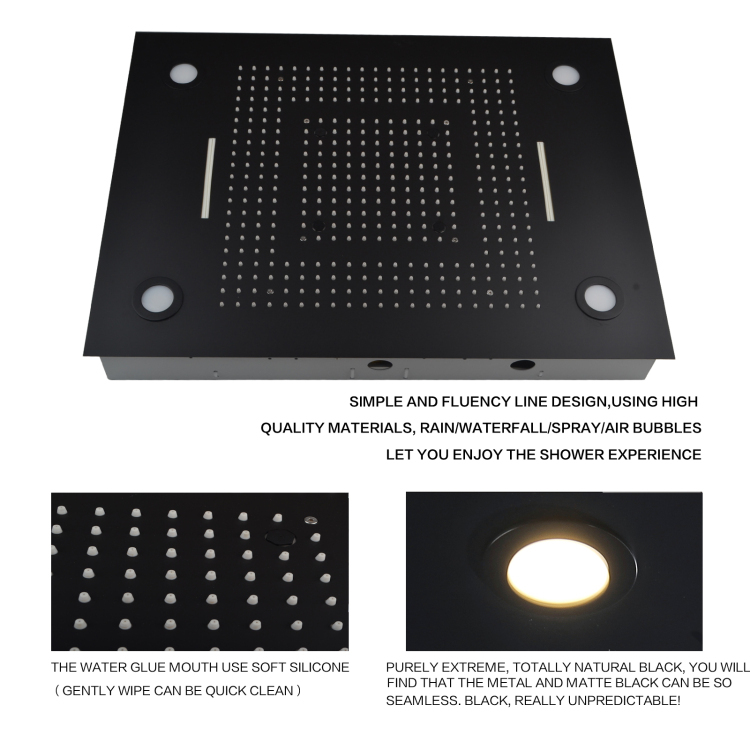 Preto fosco 80x60 cm misturador do chuveiro do banheiro com painel remoto de controle led chuvas chuveiro cachoeira atomização chuvas
