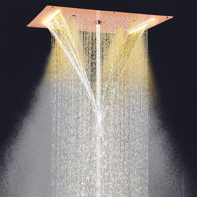 Moda ouro rosa 70x38 cm cabeça de chuveiro chuva led banheiro multifuncional cachoeira bolha atomização chuvas