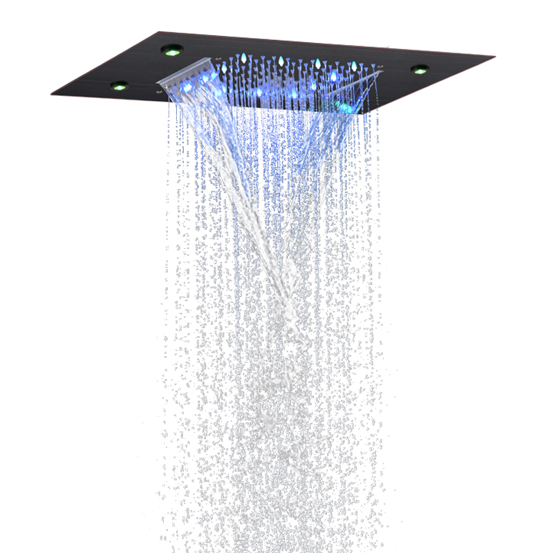 Torneiras de chuveiro de bronze polido a óleo 50X36 CM LED 7 colorido banheiro embutido teto bifuncional cachoeira chuvas
