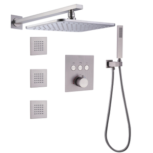 Torneira de chuveiro de níquel escovado 28X18 CM termostática para banheiro sistema de chuveiro oculto de chuva montado na parede