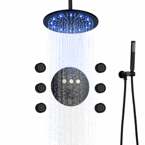 Conjunto de cabeça de chuveiro redonda de chuva preta fosca conjunto de banho de chuva termostático de LED de 10 polegadas com sprays portáteis