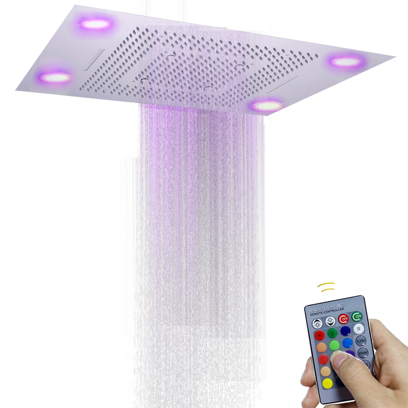 Cabeça de chuveiro para banheiro, 80x60 cm, com controle remoto de led, aço inoxidável, 304 bolhas, névoa, chuva, cascata, funções