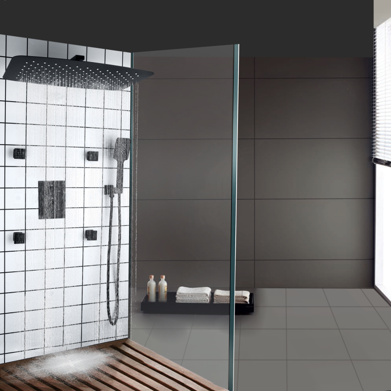 Preto fosco qualidade termostática sistema de chuveiro do banheiro misturador chuvas douche massagem conjunto torneira do chuveiro