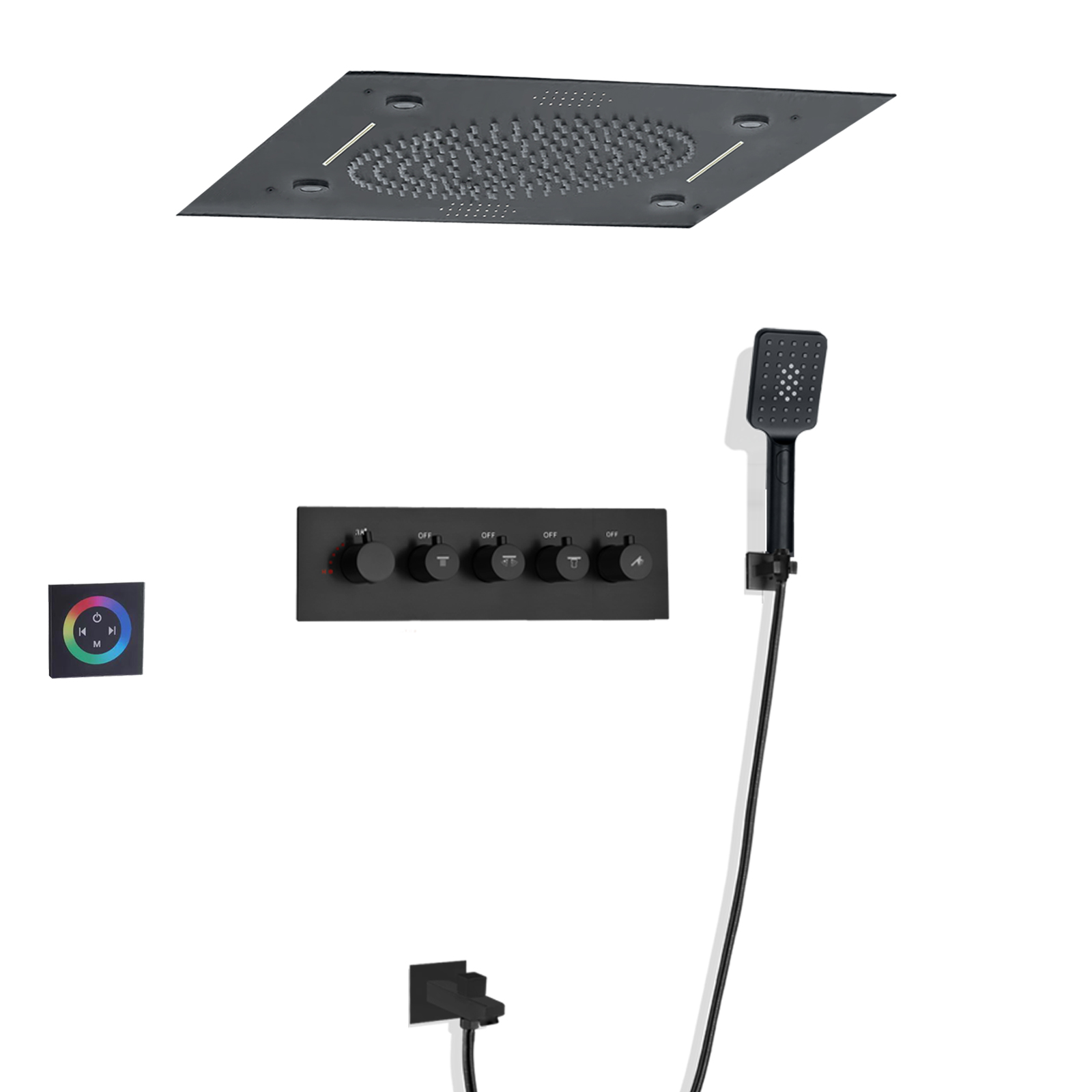 Banheiro termostático 24 Polegada conjunto de chuveiro teto escondido chuvas 304sus cachoeira música led cabeça chuveiro para massagem conjunto