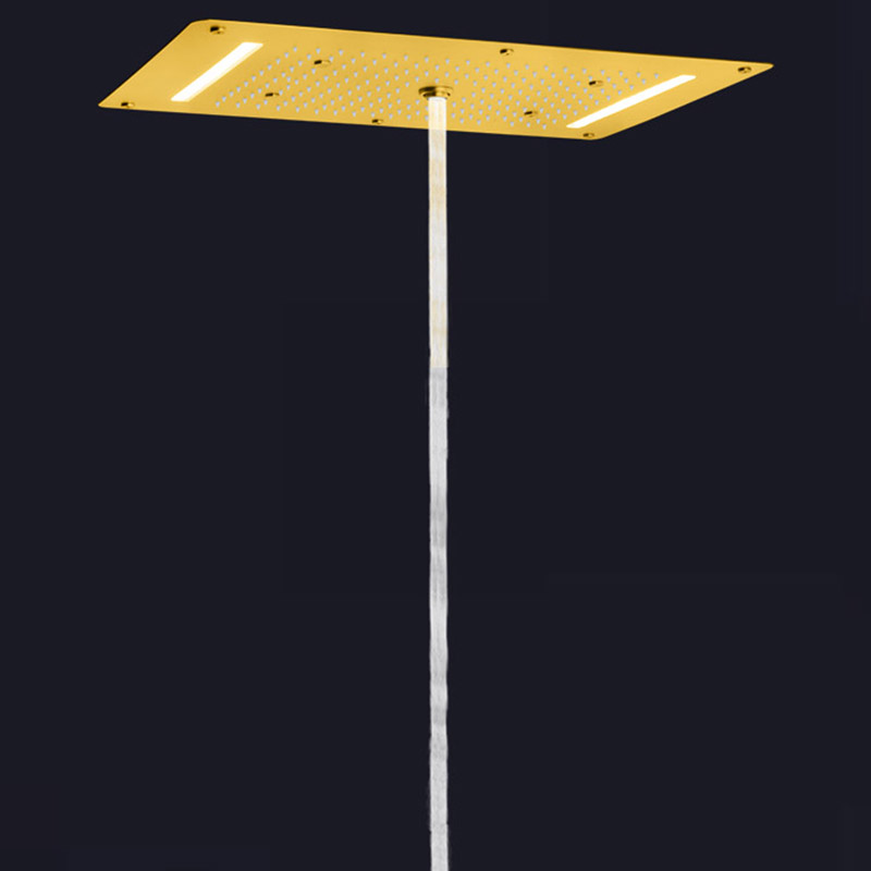 Misturador de chuveiro de ouro escovado luxuoso 70X38 CM LED Banheiro multifuncional Cachoeira Chuvas Bolha atomizadora