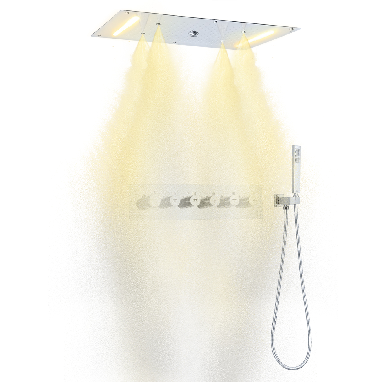 700X380MM SUS 304 Montado no Teto SPA Banheiro LED Névoa Termostática Spray Cachoeira Chuvas Conjunto de Cabeça de Chuveiro