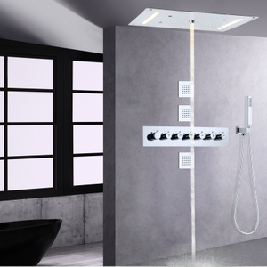 Sistema de chuveiro termostático cromado 700X380 MM LED Cabeça de chuveiro para banheiro com chuveiro de mão