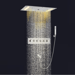 Conjunto de cabeça de chuveiro termostática 700x380mm níquel escovado led cachoeira spray bolha chuvas banho &.Torneiras de chuveiro