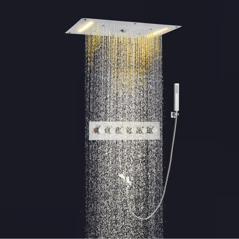Conjunto de cabeça de chuveiro termostática 700x380mm níquel escovado led cachoeira spray bolha chuvas banho &.Torneiras de chuveiro