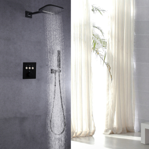 Sistema de chuveiro termostático preto fosco cachoeira e chuva com conjunto de combinação de spa de chuveiro de mão