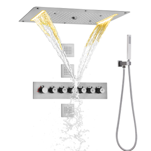 Cabeça de chuveiro LED de níquel escovado 700X380 MM com sistema de chuveiro termostático de spray portátil definido para banheiro