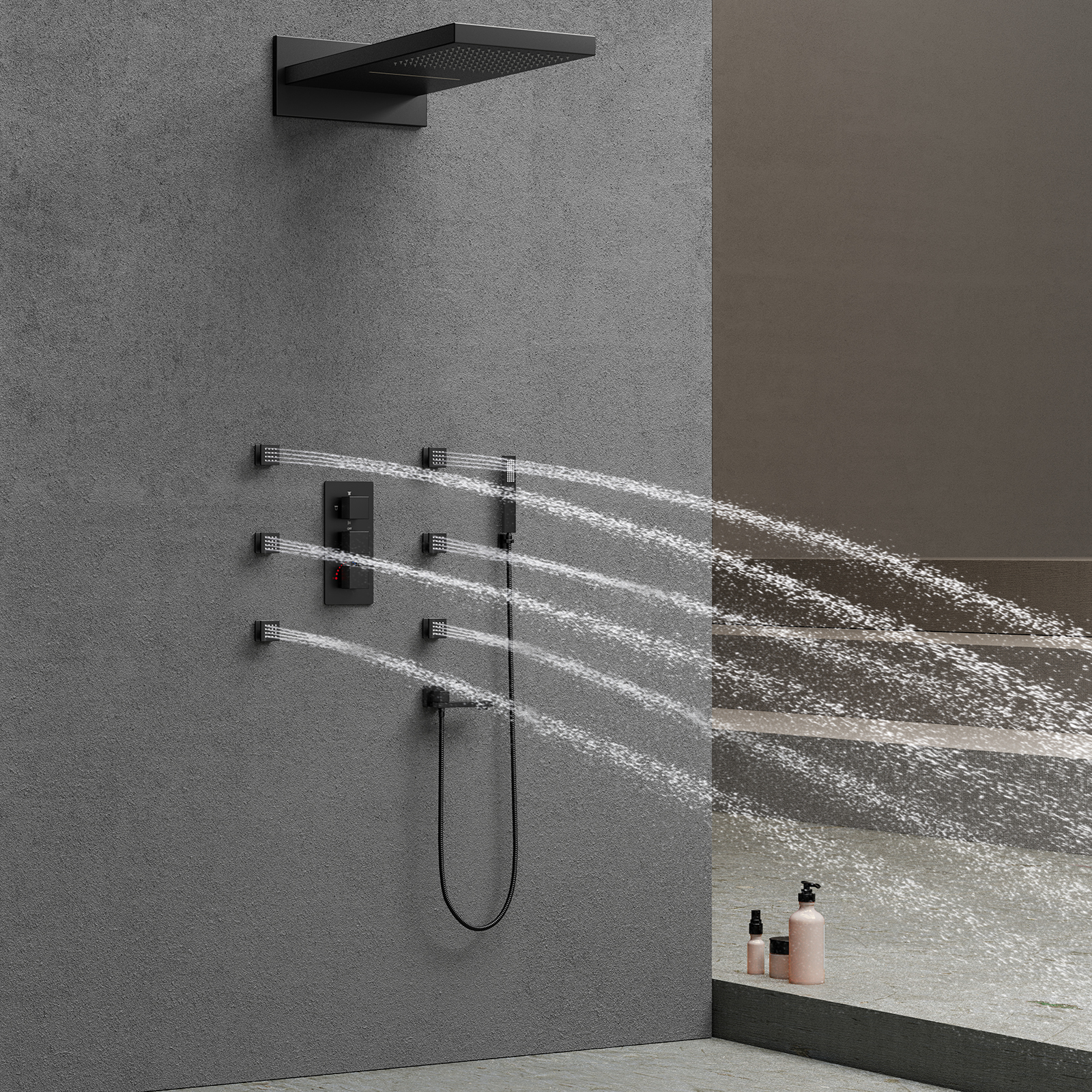 Preto conjunto de cabeça de chuveiro medidor chuva banheiro fixado na parede torneira bronze banheira cachoeira sistema torneira do chuveiro