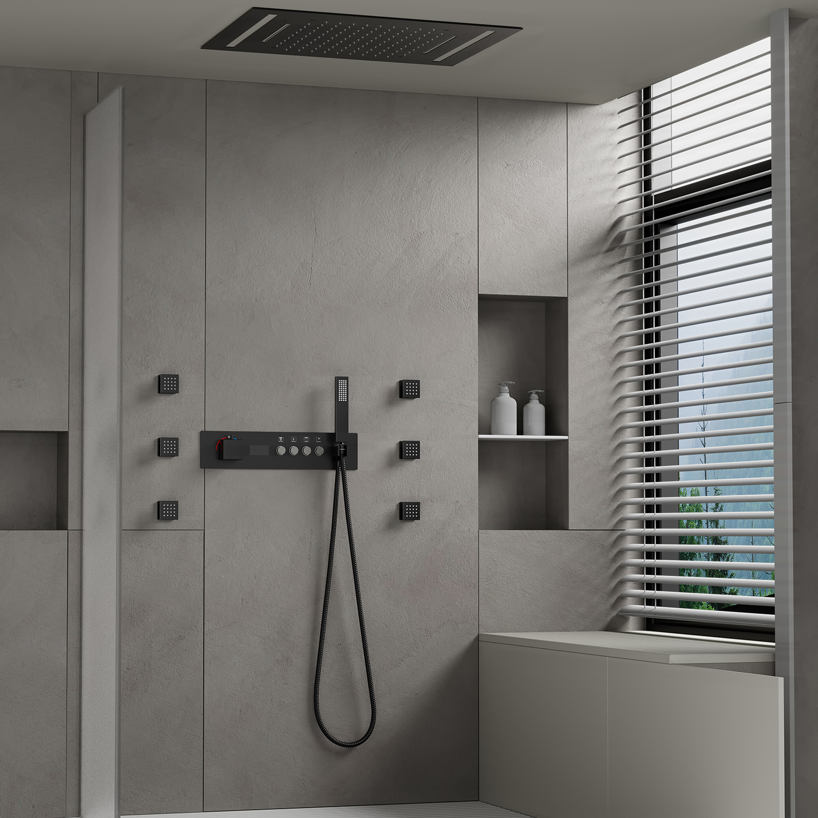 Banheiro moderno led cabeça de chuveiro 500*360mm chuveiro chuva cachoeira tipo teto termostática conjunto válvula chuveiro