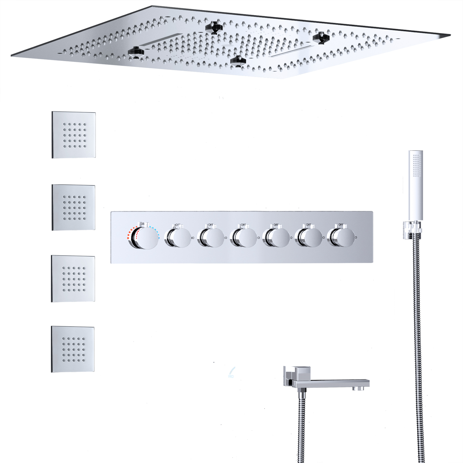 Conjunto de torneira de chuveiro para banheiro, 18 ', chuva e spa, chuveiro de teto com termostato, corpo de válvula de chuveiro