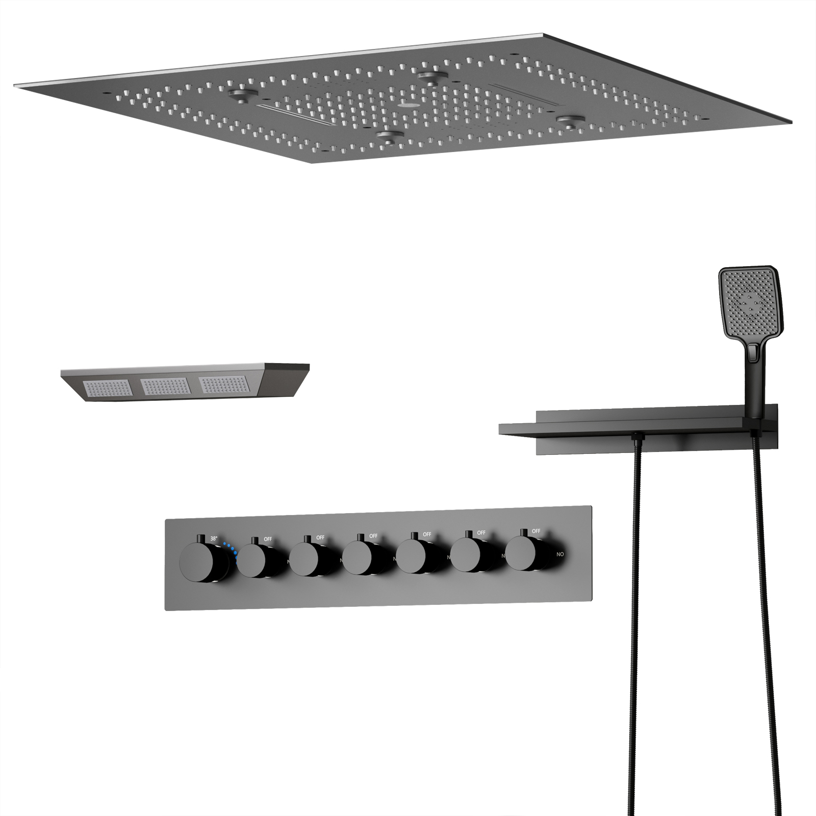 Banheira spa arma cinza led cabeça de chuveiro chuva cachoeira multifuncional recesso teto música chuveiro conjunto