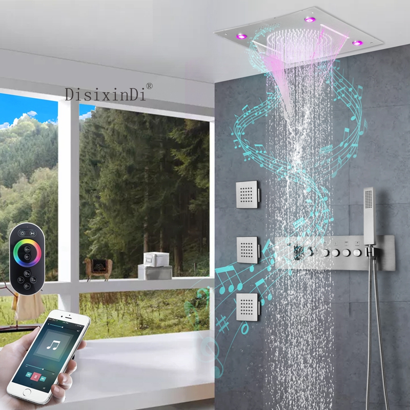 304 aço inoxidável 400*400mm led música cabeça de chuveiro embutido botão termostático corpo principal conjunto torneira do chuveiro do banheiro