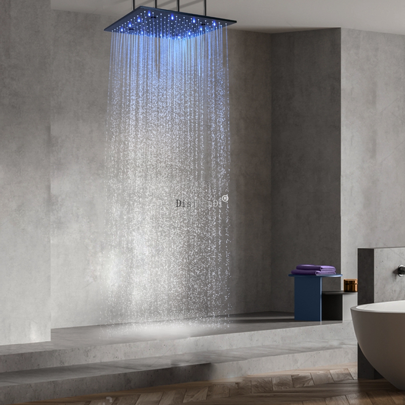 Preto fosco 16 polegadas 304 aço inoxidável LED cabeça de chuveiro banheiro chuva névoa LED mudança de cor cabeça de chuveiro