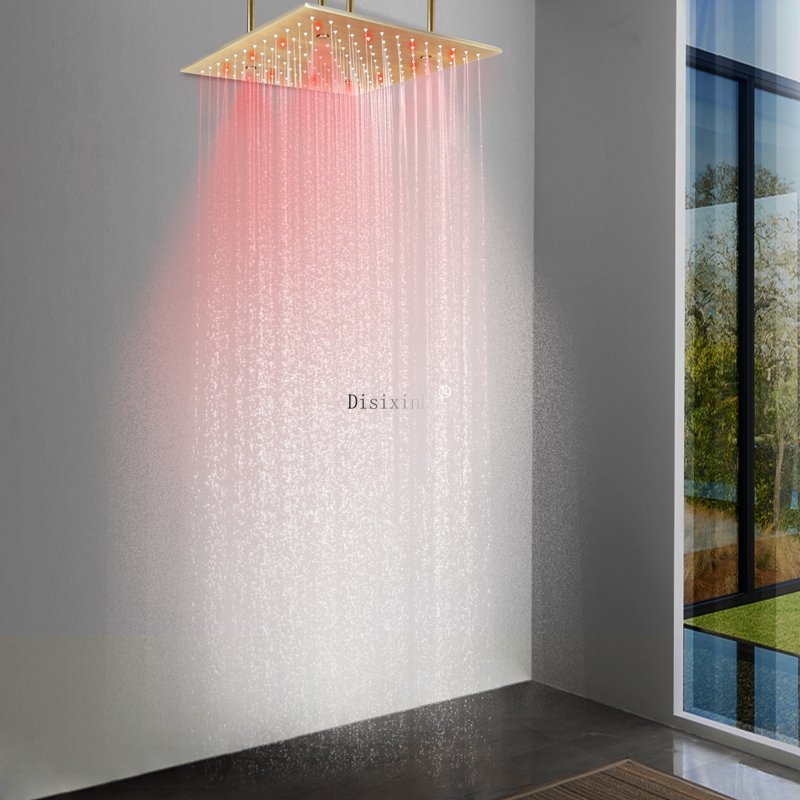 Estilo europeu 400*400mm cabeça de chuveiro do banheiro temperatura da água led chuveiro escondido chuva névoa led cor mudando cabeça de chuveiro