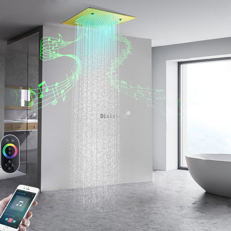 Cabeça de chuveiro led de aço inoxidável sus304, 20 cabeças, com alto-falantes musicais, chuva nebulosa e chuveiro tipo cascata, sistema de chuveiro embutido