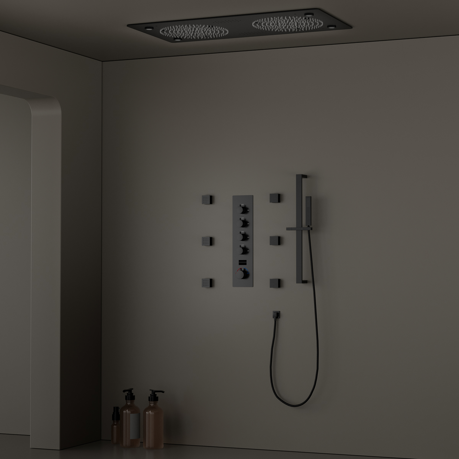 Moderno multifuncional 62x32CM preto banheiro LED chuveiro musical chuveiro de chuva termostático conjunto de chuveiro inteligente