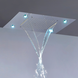 Torneiras de chuveiro polidas cromadas 50X36 CM LED Banheiro bifuncional cachoeira chuvas com mudança de temperatura de 3 cores