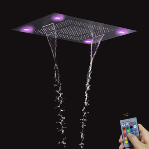 Preto fosco 80x60 cm banheiro multifuncional cabeça de chuveiro com controle remoto painel chuveiro cachoeira atomização bolha