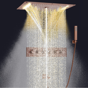 Sistema de chuveiro termostático marrom para banheira, 700 x 380 mm, LED, torneira de chuveiro para banheiro, conjunto de chuveiro de chuva