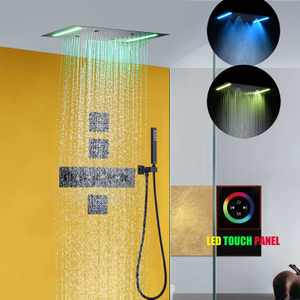 Conjunto de chuveiro de chuva preto fosco 14 x 20 polegadas Sistema de chuveiro de chuva com névoa de banheiro LED termostático
