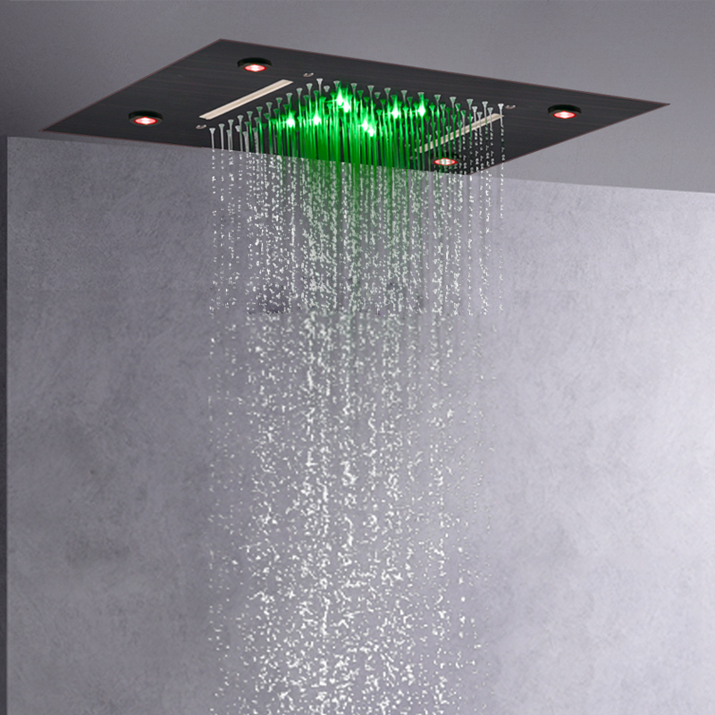 Torneiras de chuveiro de bronze polido a óleo 50X36 CM LED 7 colorido banheiro embutido teto bifuncional cachoeira chuvas