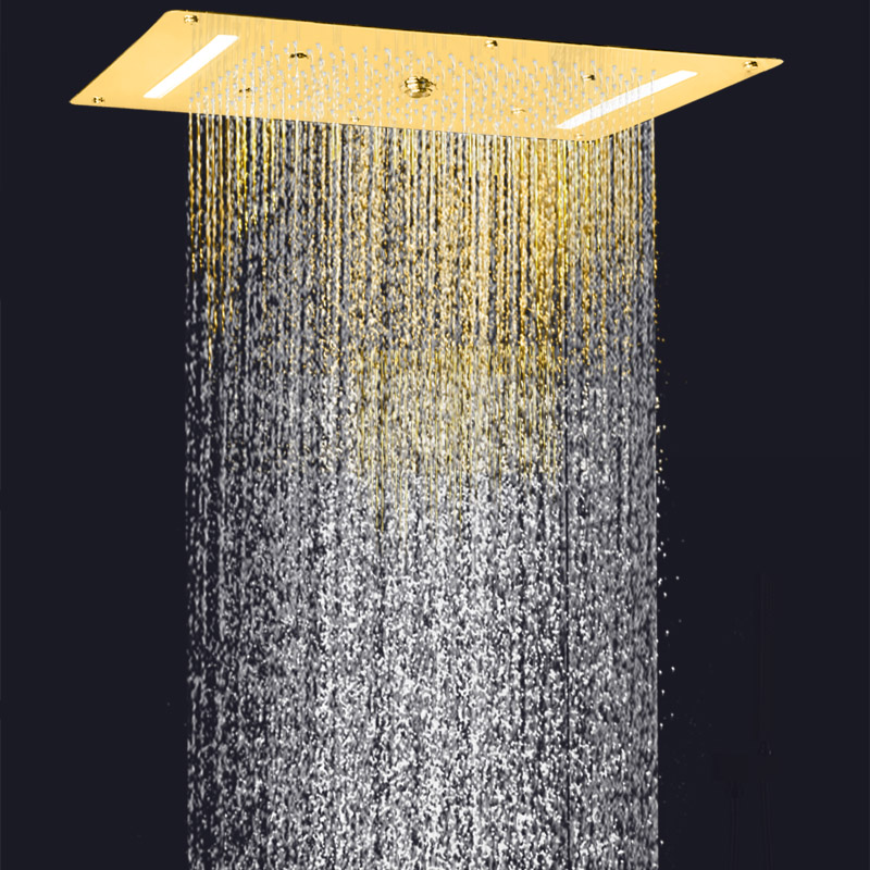 Ouro polido 70x38 cm torneiras de chuveiro chuva led luxuoso banheiro cachoeira bolha atomização chuvas
