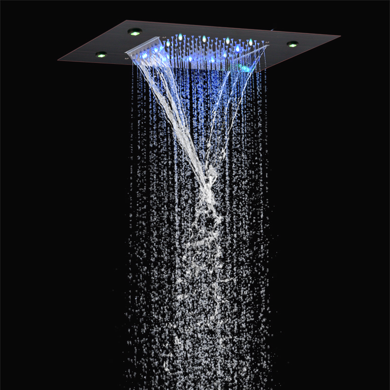Estilo europeu óleo friccionado bronze 50x36 cm torneiras de chuveiro chuva 7 cores led banheiro cachoeira chuvas
