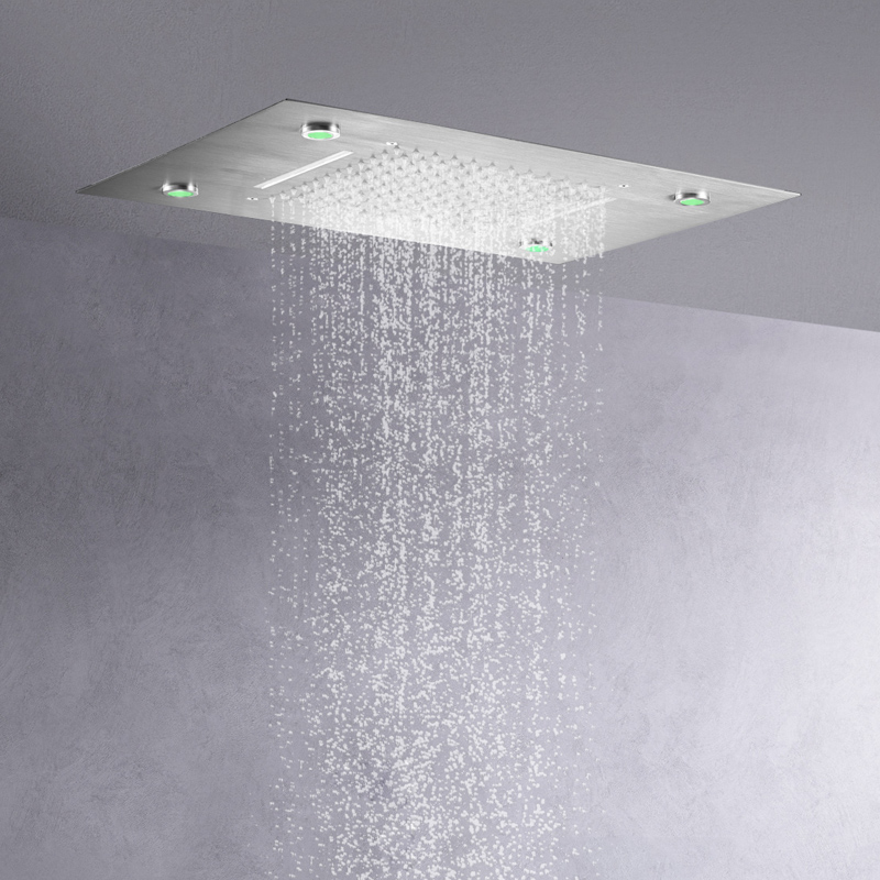 Moda níquel escovado 50x36 cm misturador de chuveiro chuva led 7 cores banheiro bifuncional cachoeira sistemas chuvas