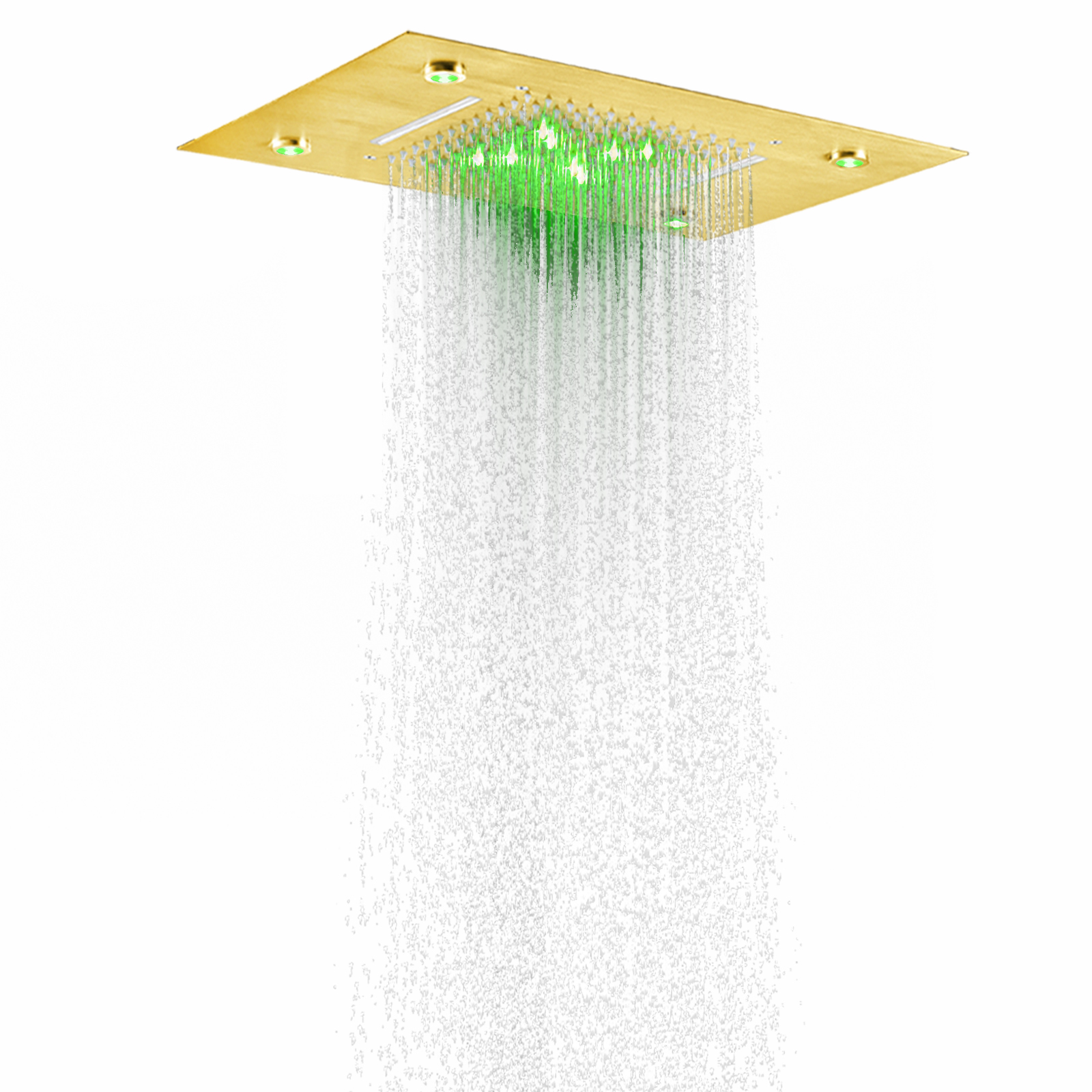 Luxo escovado ouro 50x36 cm chuveiro de chuva 7 cores led banheiro bifuncional cachoeira chuvas