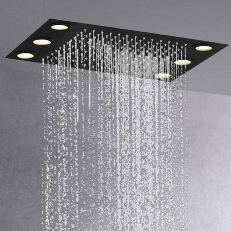 Vendas quentes preto fosco 50x36 cm cabeça de chuveiro led banheiro embutido chuveiro de chuva de teto