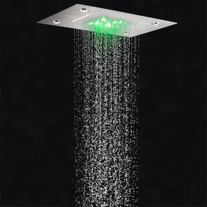 Torneiras de chuveiro de níquel escovado 50X36 CM LED Banheiro Bifuncional Cachoeira Chuvas com mudança de temperatura de 3 cores