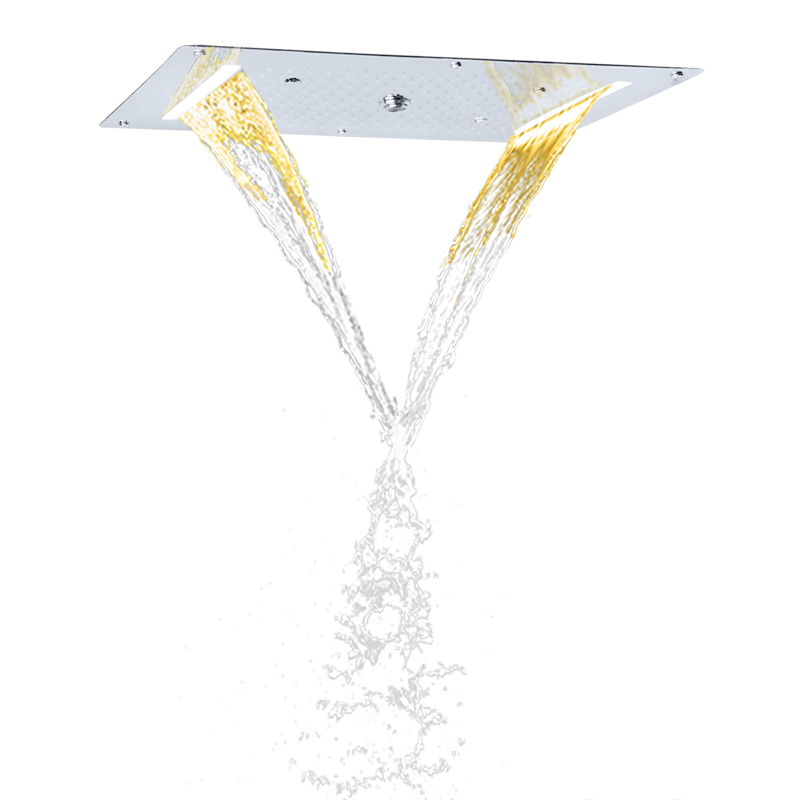 Torneiras de chuveiro polidas cromadas 70X38 CM LED Banheiro Cachoeira Chuvas Atomizadoras Chuveiro de massagem com bolhas